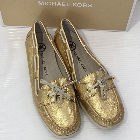 Michael Kors Moccasin Flats Leather Size 8M Color Gold - Picture 2 of 10